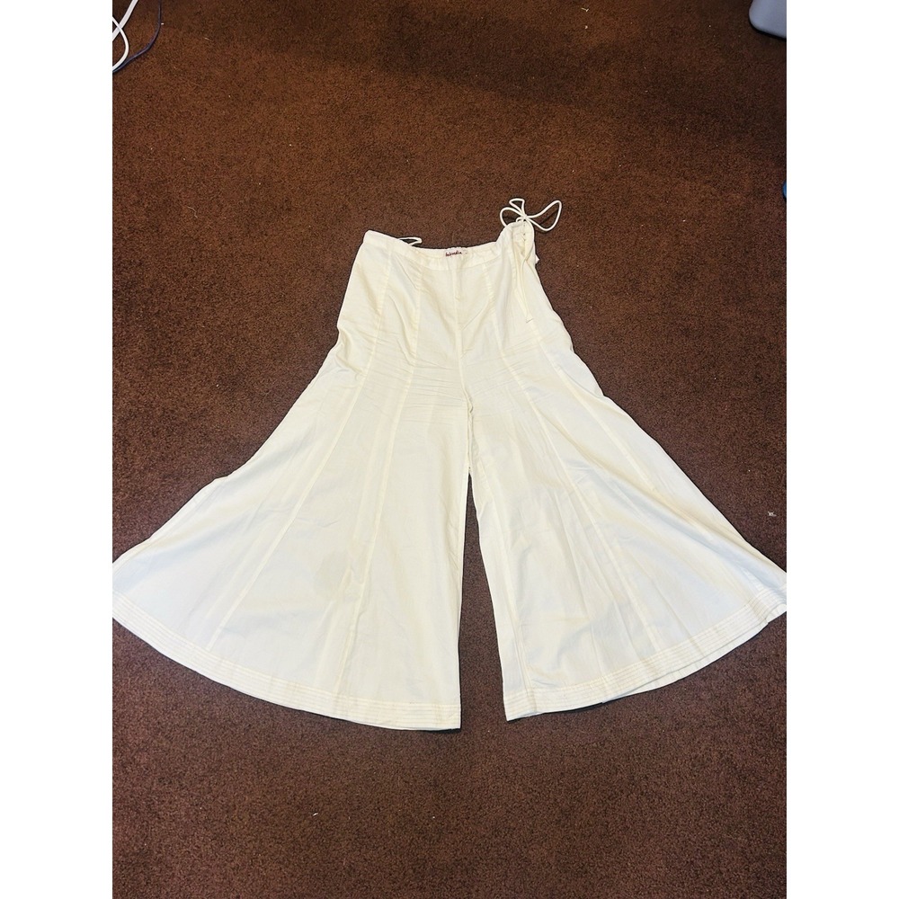 Fabindia Cotton Palazzo Pants Womens Medium Ivory Flared Wide Leg Side Zip India